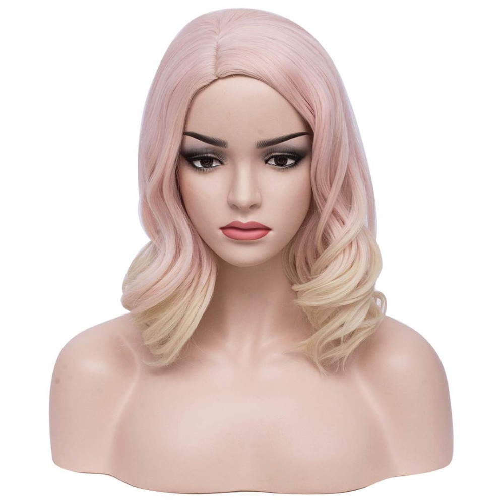 BERON Women's Short Curly Pink Wavy Cosplay Wig
